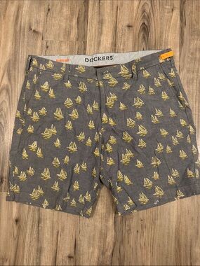 Dockers Gray Shorts with Yellow Sailboat Pattern